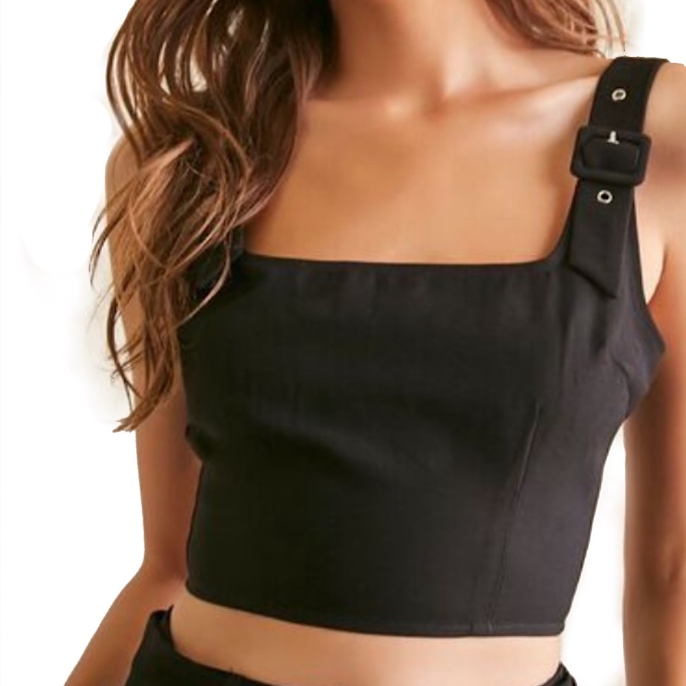 LF Black Buckle Strap Crop Top